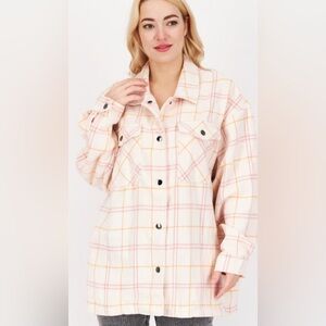 HFX pink flannel plaid shirt jacket shacket XXL